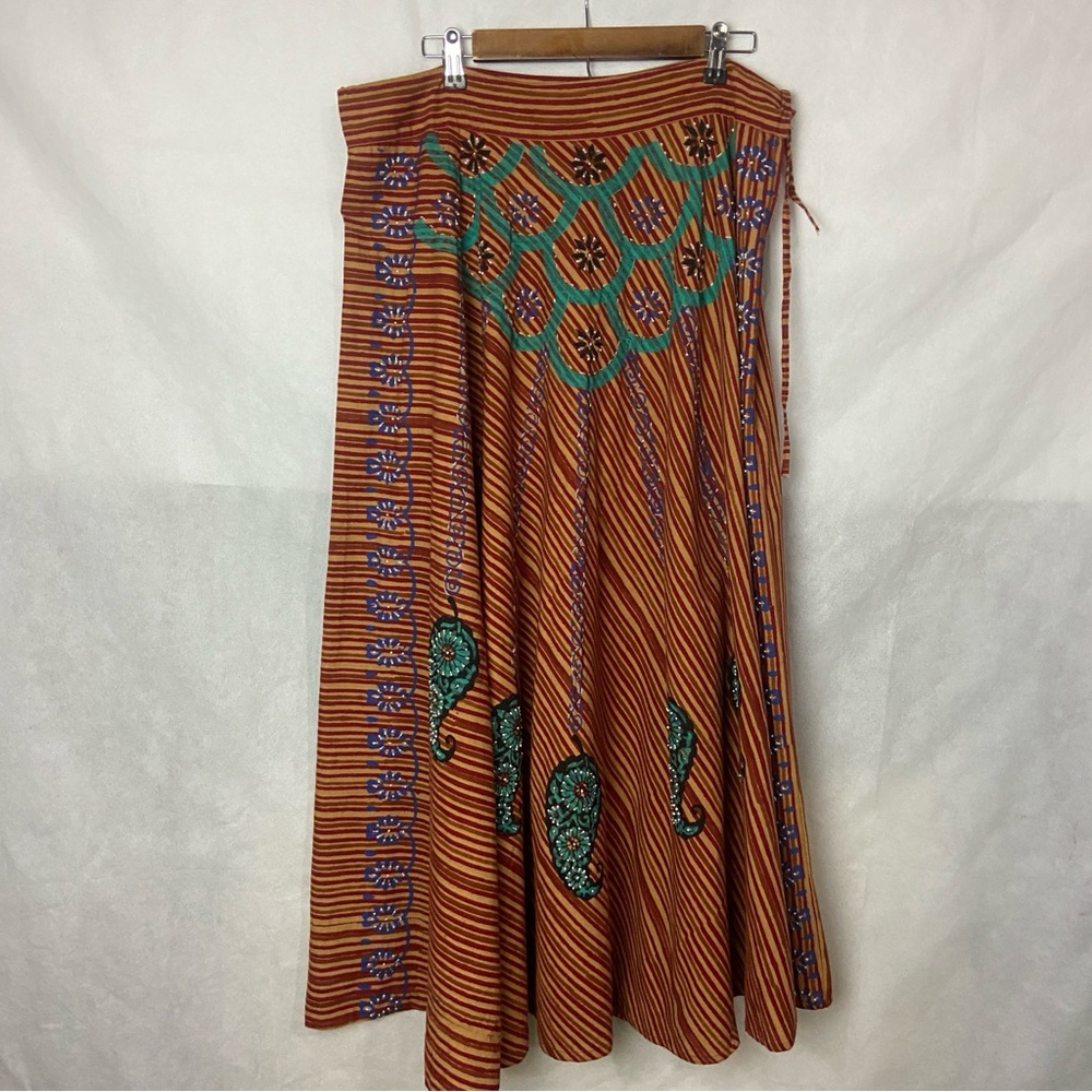 Handmade Handpainted Beadwork Gypsy Bohemian Striped Multicolor Maxi Skirt M/L